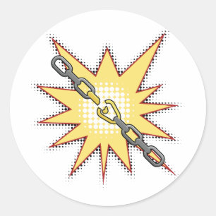Sticker Rond Pop Art Broken Chain Explosion Bold Comic Style