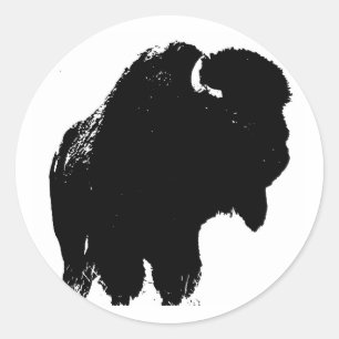 Sticker Rond Pop Art Buffalo Bison Silhouette