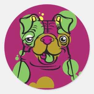 Sticker Rond Pop Art Bulldog