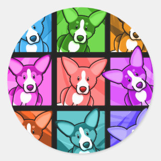 Sticker Rond Pop Art Corgi