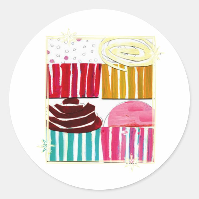 Sticker Rond Pop Art Cupcakes (Devant)