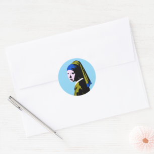 Sticker Rond Pop Art Girl Pearl Earring