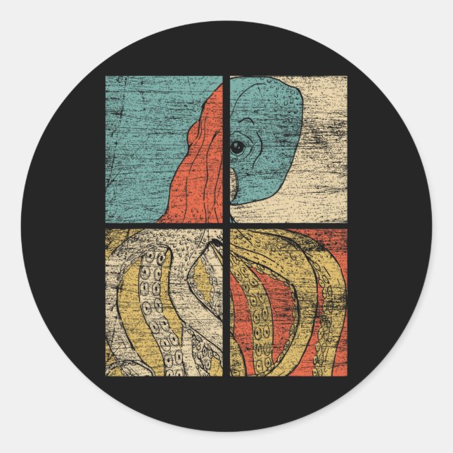 Sticker Rond Pop Art Squid Octopus (Devant)