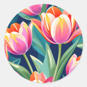 Sticker Rond Pop Art Tulip Vibrant et énergique