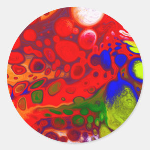 Sticker Rond Pop couleur   Rouge Bleu Fluide Art