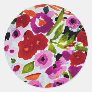 Sticker Rond Pop de couleur vive Fleurs aquarelles encre mariag