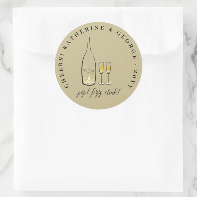 Sticker Rond Pop Fizz Clink Élégant Champagne Bulles Chic (Sac)