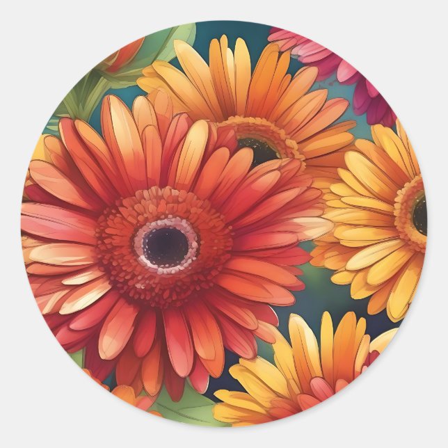 Sticker Rond Pop Gerbera Daisy Motif (Devant)