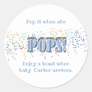 Sticker Rond Pop It! Bleu, Baby Shower, Vin, Champagne