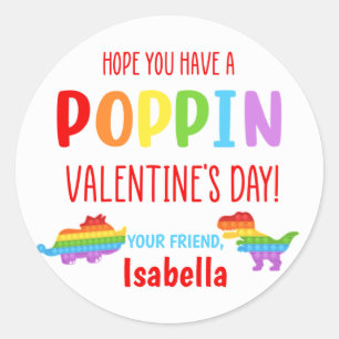 Sticker Rond Pop It Dinosaur Valetine's Day Favoriser les autoc
