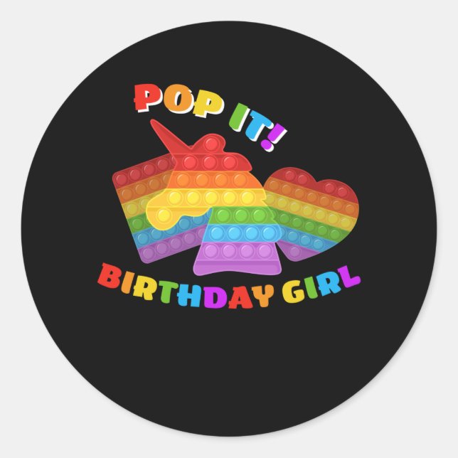 Sticker Rond Pop It Dot Day Unicorne Pour Fille Anniversaire (Devant)