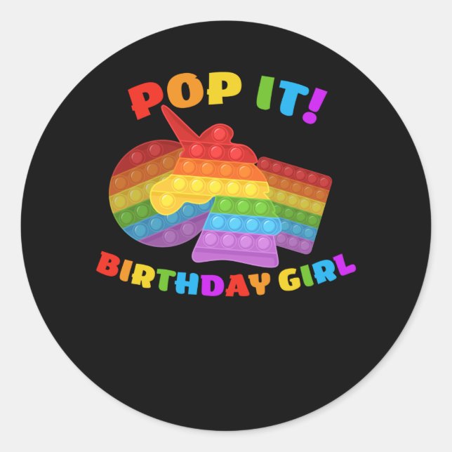 Sticker Rond Pop It Dot Day Unicorne Pour Fille Anniversaire (Devant)