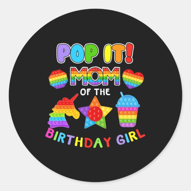 Sticker Rond Pop It Maman De L'Anniversaire Fille Fidget Famill (Devant)