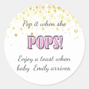 Sticker Rond Pop It ! Rose, Baby shower, Vin, Champagne,