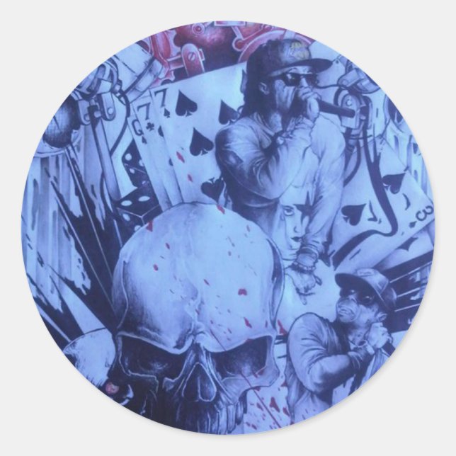 Sticker Rond Pop Musicians Blue Purple Art Imprimer (Devant)