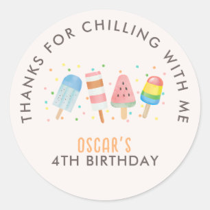 Sticker Rond Pop on Over and Chill Icecream / Popsicle Birthday
