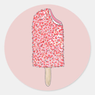 Sticker Rond Pop Popsicle de crème glacée rose fraise