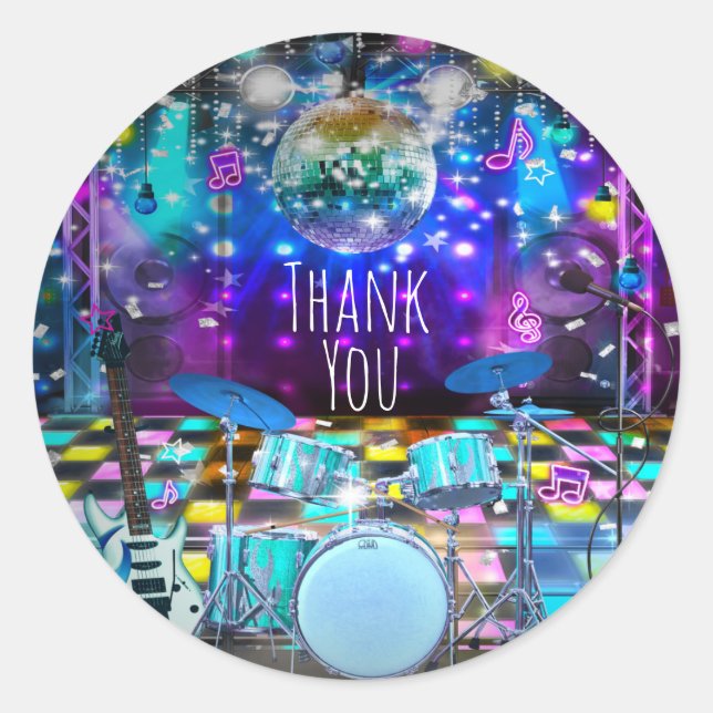 Sticker Rond POP Rock STAR DANSE FÊTE Anniversaire Symbole (Devant)