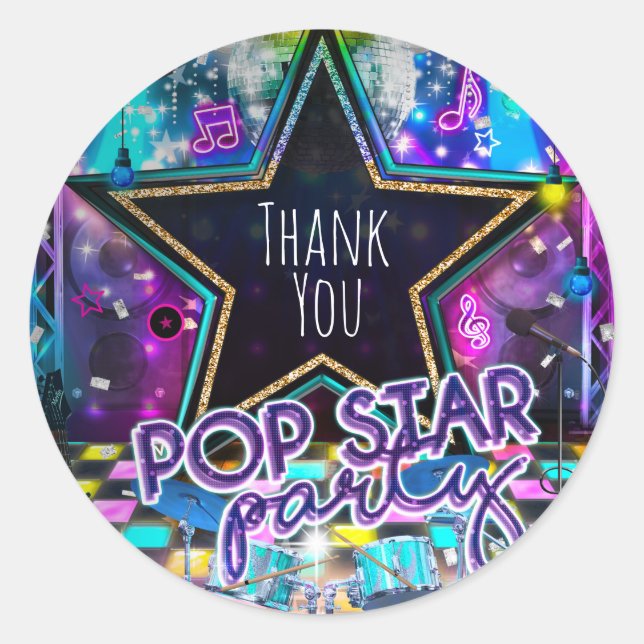 Sticker Rond POP STAR PARTY Anniversaire Danse Musicale Favoris (Devant)