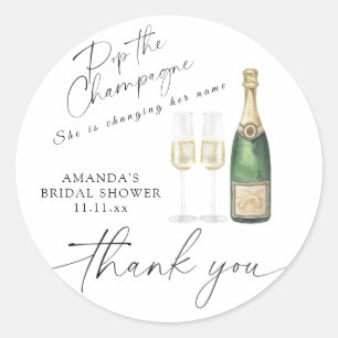 Sticker Rond Pop the Champagne - merci la douche nuptiale