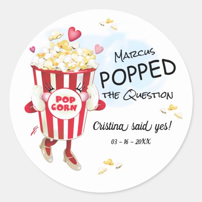 Sticker Rond Popcorn de Proposition de Mariage (Devant)