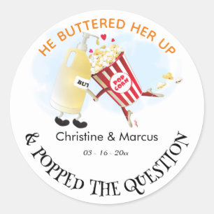 Sticker Rond Popcorn et Beurre de Proposition de Mariage