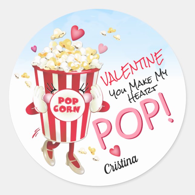 Sticker Rond Popcorn Love Funny (Devant)