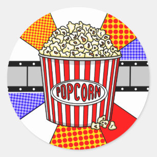 Sticker Rond Popcorn rétro et film film bande de film Pop Art