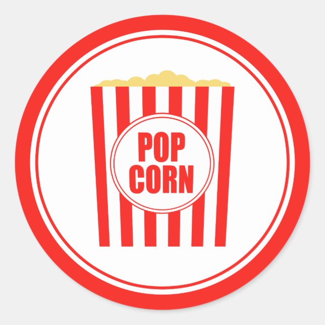 Sticker Rond Popcorn Rouge Et Blanc (Devant)