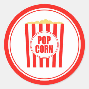 Sticker Rond Popcorn Rouge Et Blanc