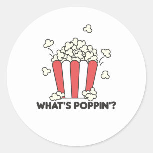 Sticker Rond Popcorn Whats Poppin Funny Dire