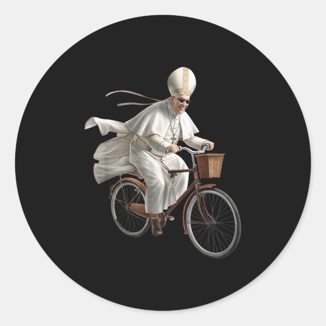 Sticker Rond Pope Riding Bike Bicycle Catholic Church Bible Scr (Devant)