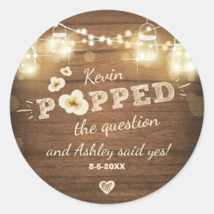 Sticker Rond Popped the Question Fiançailles Mariage Popcorn