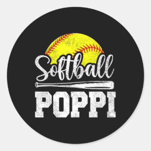 Sticker Rond Poppi Joueur de softball Jour Fête des pères cadea