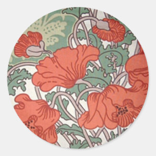 Sticker Rond Poppies Art Nouveau