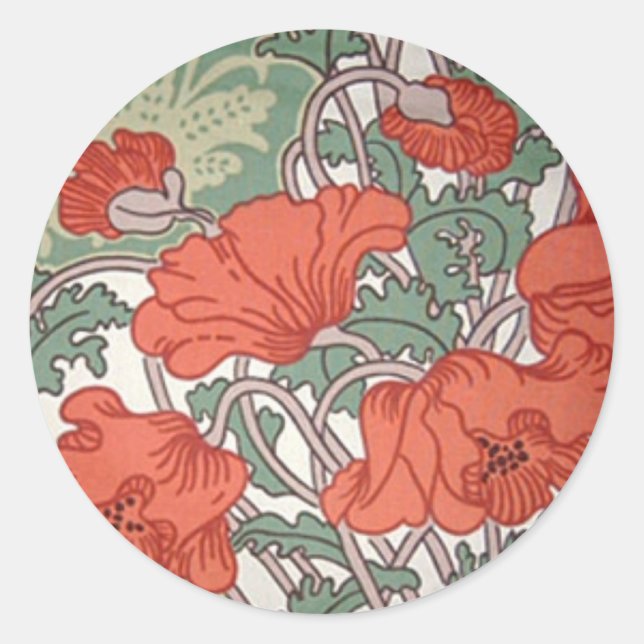 Sticker Rond Poppies Art Nouveau (Devant)