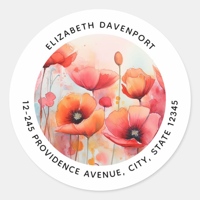 Sticker Rond Poppies d'aquarelle rouge dans une adresse de cham (Devant)