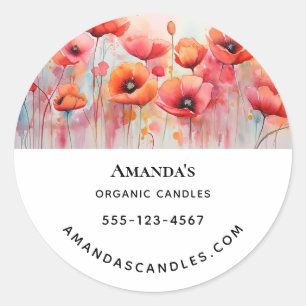 Sticker Rond Poppies d'aquarelle rouge dans une entreprise de t