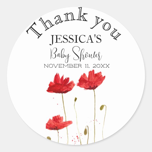 Sticker Rond Poppies Fleurs Pavot Baby shower fille Fleur sauva (Devant)