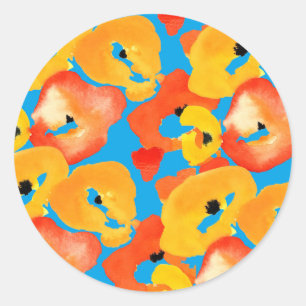 Sticker Rond Poppies grande fleur art rouge orange