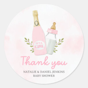 Sticker Rond Poppin Bouteilles Fille Baby shower Favoriser