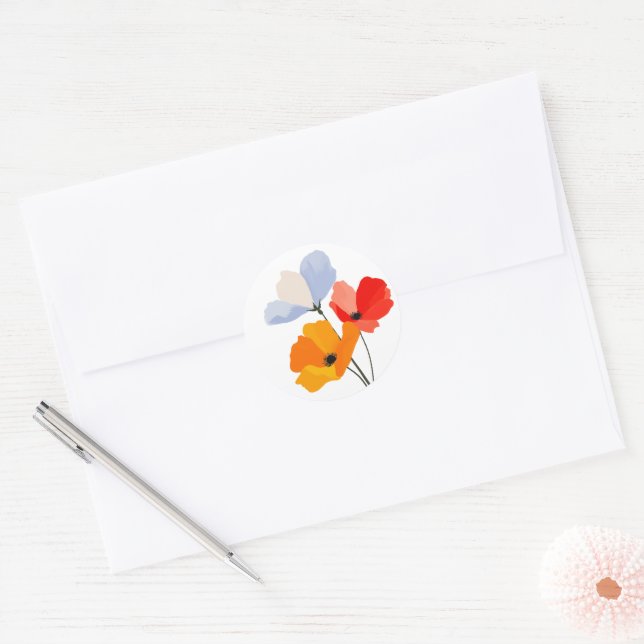 Sticker Rond Poppy Fleur Florale Colorée (Enveloppe)