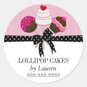 Sticker Rond Pops de gâteau Pink Boulangerie Box Seaux
