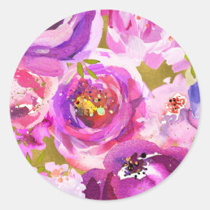 Sticker Rond Pops de rose et violet vibrant Mariage floral
