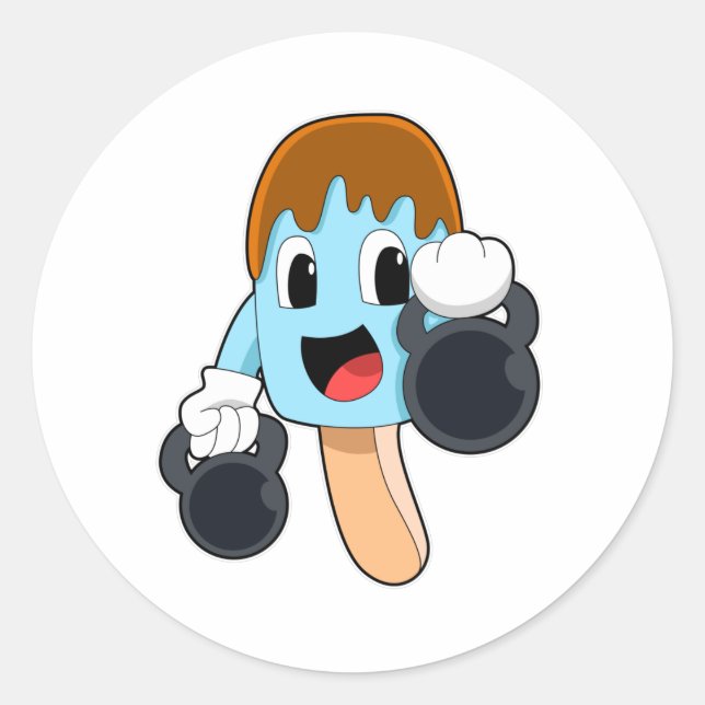 Sticker Rond Popsicle at Strength entraînement avec Dumbbells (Devant)