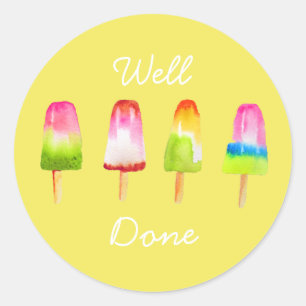 Sticker Rond Popsicle bloc de glace été aquarelle mignonne ense