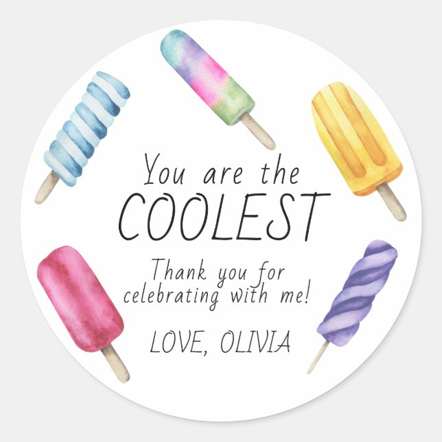 Sticker Rond Popsicle d'anniversaire d'été à l'aquarelle merci (Devant)