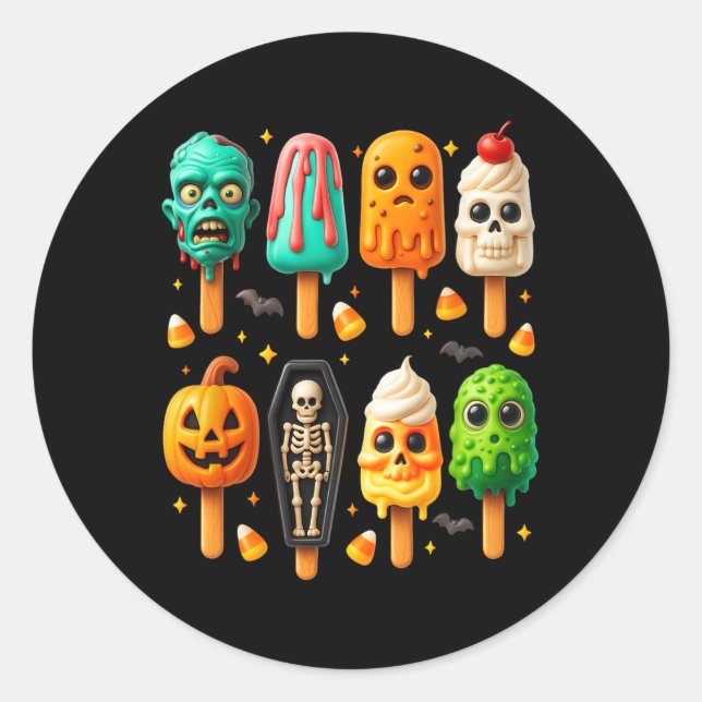 Sticker Rond Popsicle Été Éffrayant Halloween Crème glacée Été- (Devant)