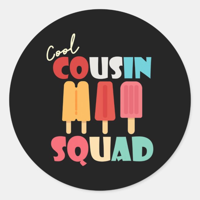 Sticker Rond Popsicles Cool Cousin Squad Correspondant Famille  (Devant)