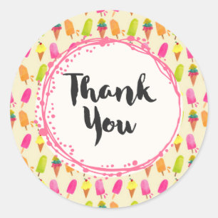 Sticker Rond Popsicles et crème glacée Motif d'été Merci